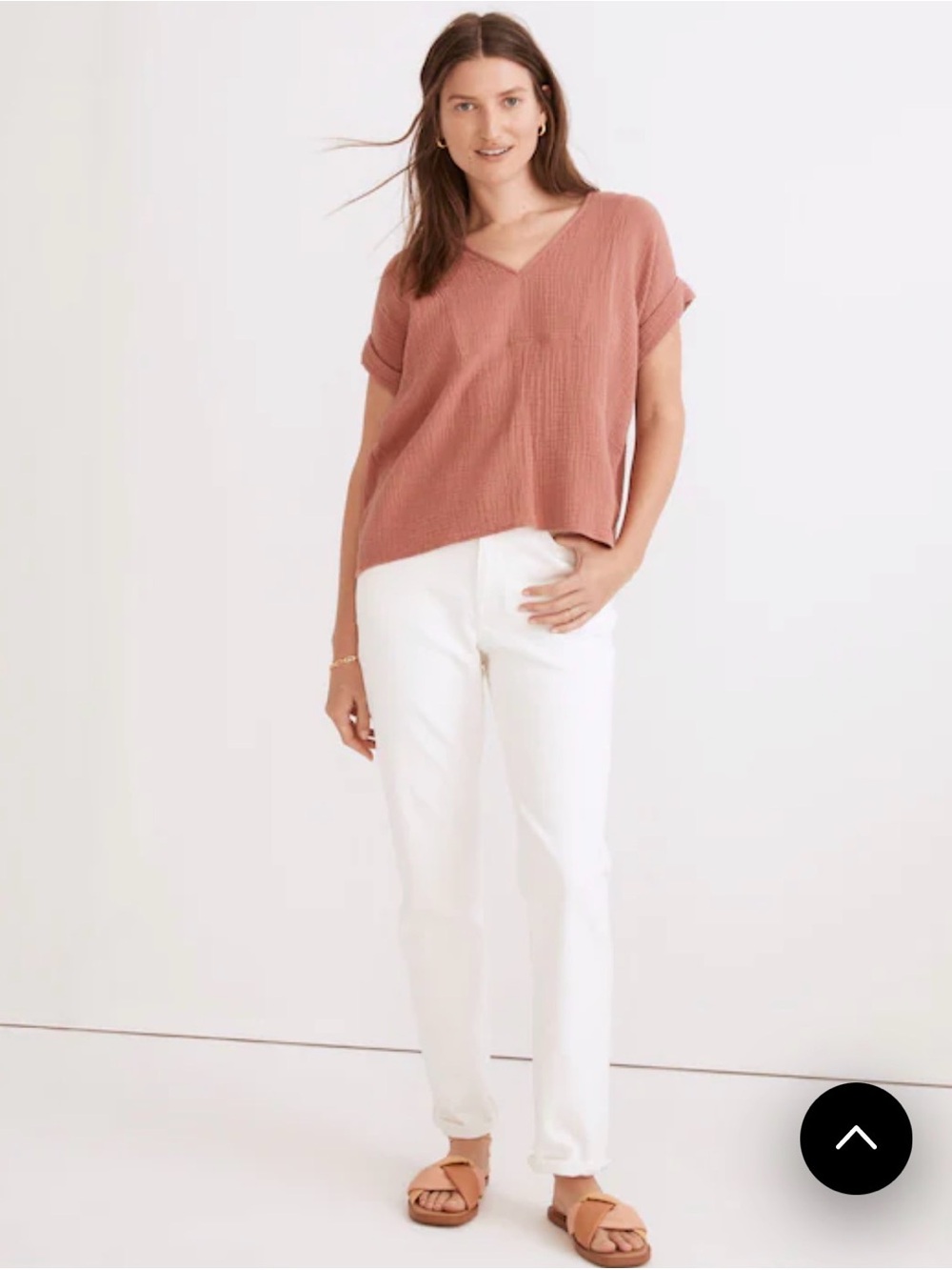 Madewell Lightspun Westing Shirt Mauve V-Neck Textured Short Sleeve Top